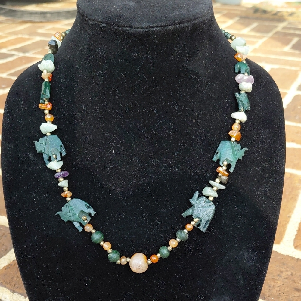 Charming Handmade and Hand-Carved Stone Elephants and beads. Chunks of Agate....